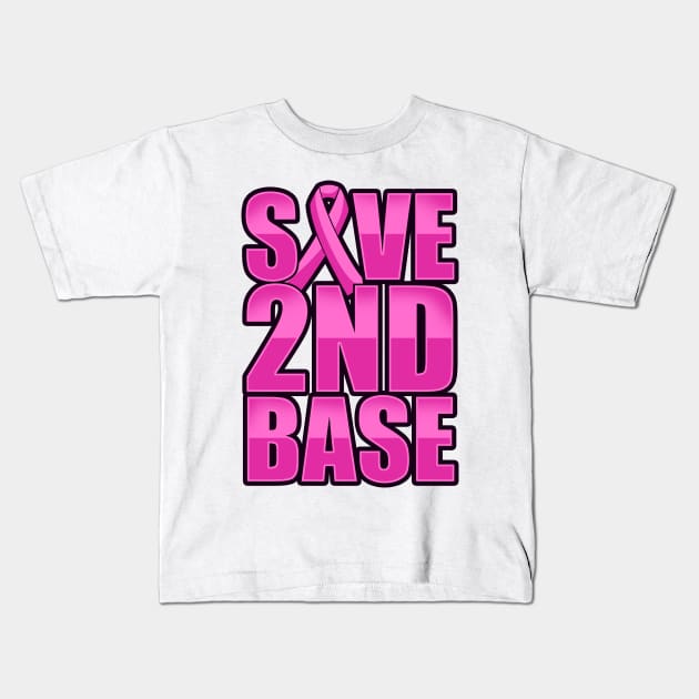 'Save 2nd Base Pink Ribbon' Cool Breast Cancer Gift Kids T-Shirt by ourwackyhome